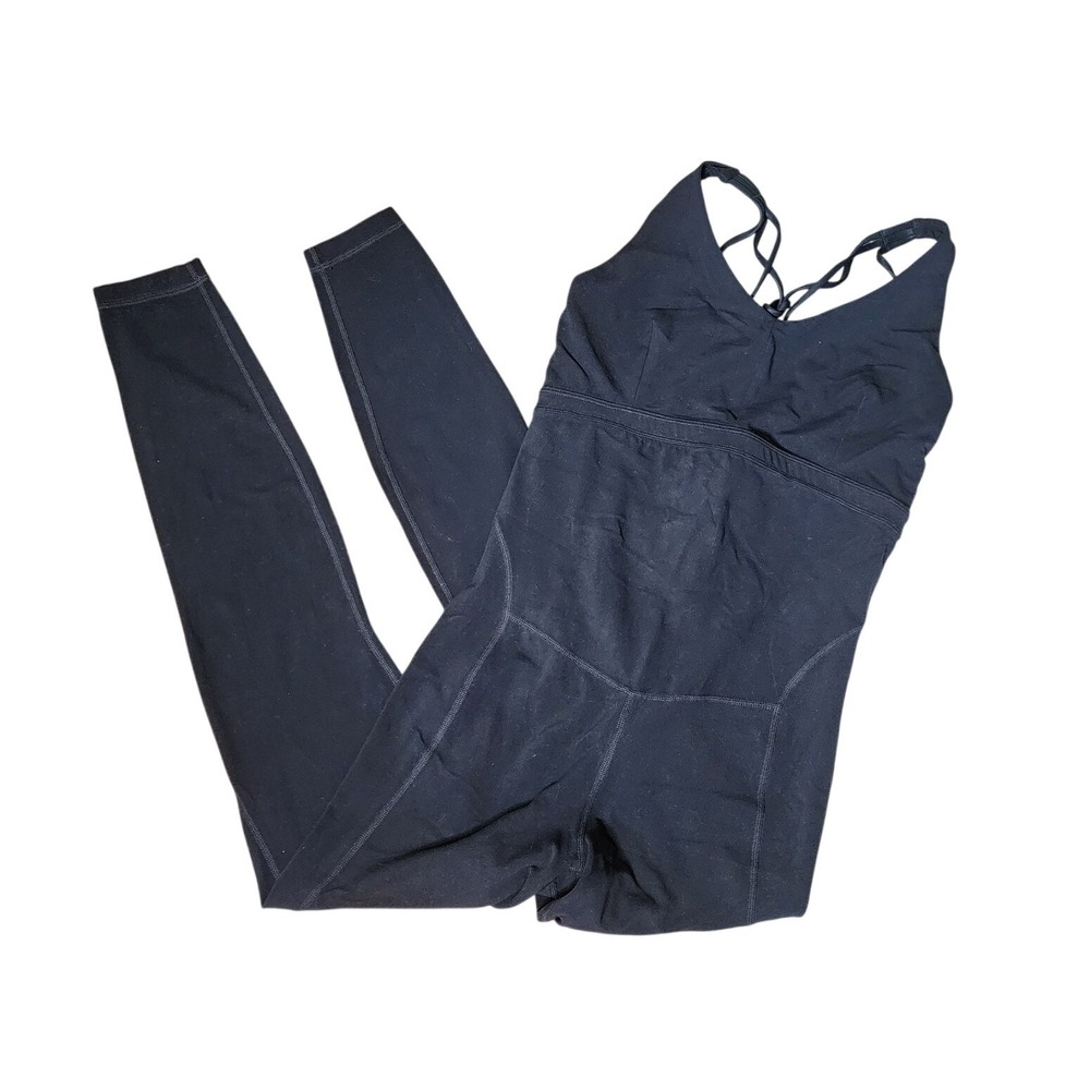 Athleta Powervita Bodysuit Jumpsuit Sleeveless Black Fitted Strappy Yoga Gym S